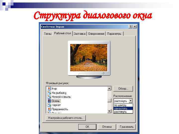 Структура диалогового окна 
