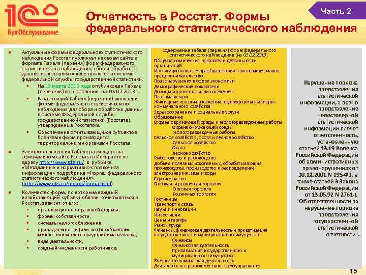 Часть 2 Отчетность в Росстат. Формы федерального статистического наблюдения n n n Актуальные формы