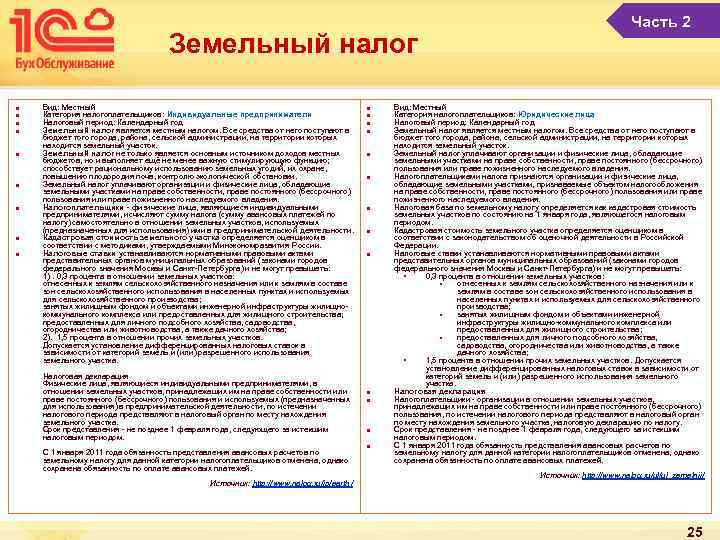 Земельный налог n n n n n Вид: Местный Категория налогоплательщиков: Индивидуальные предприниматели Налоговый