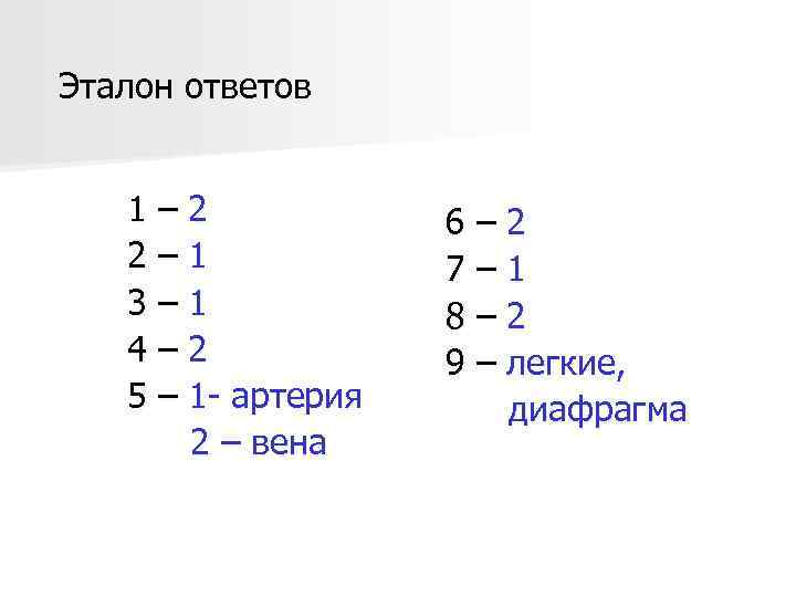 Эталон ответов 1– 2 2– 1 3– 1 4– 2 5 – 1 -