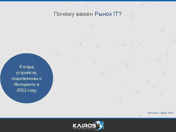 Почему важен Рынок IT? 9 млрд устройств, подключены к Интернету в 2012 году Источник: