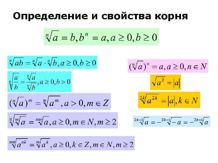 Определение и свойства корня 