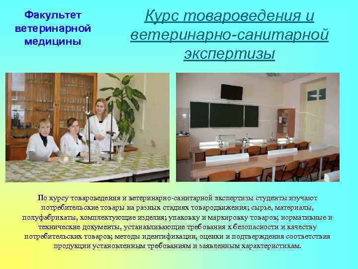 Факультет ветеринарной медицины Курс товароведения и ветеринарно-санитарной экспертизы По курсу товароведения и ветеринарно-санитарной экспертизы