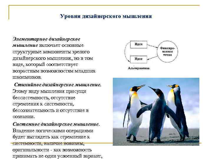 Уровни дизайнерского мышления Элементарное дизайнерское мышление включает основные структурные компоненты зрелого дизайнерского мышления, но
