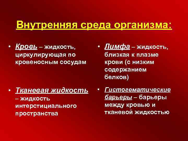 Внутренняя среда организма гомеостаз