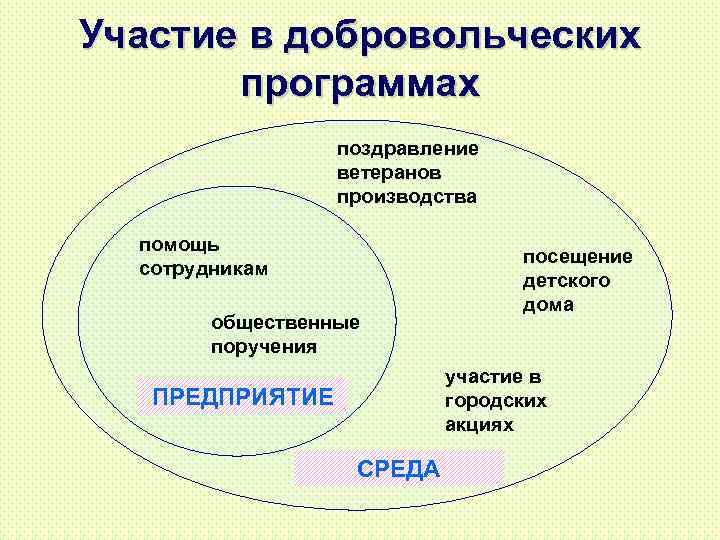 Участие в добровольческих программах поздравление ветеранов производства помощь сотрудникам общественные поручения посещение детского дома