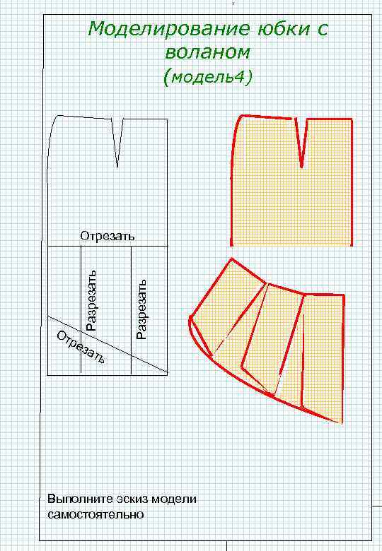 Моделирование юбки с воланом (модель4) ре за Разрезать Отрезать ть Выполните эскиз модели самостоятельно