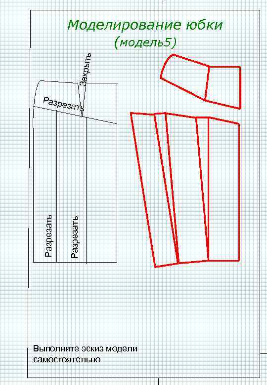 Закрыт ь Моделирование юбки (модель5) Разре з Разрезать ать Выполните эскиз модели самостоятельно 