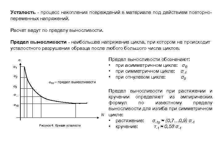 Усталость - процесс накопления повреждений в материале под действием повторнопеременных напряжений. Расчет ведут по