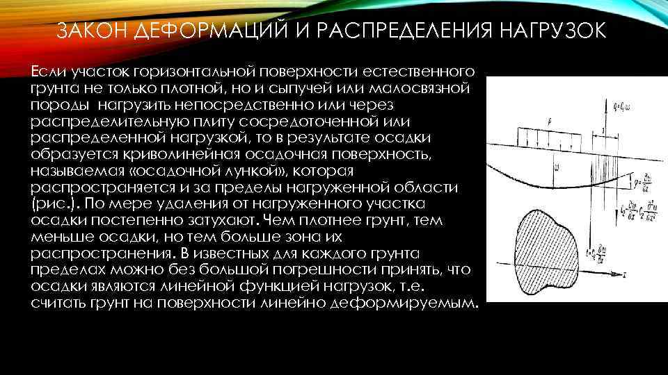 ЗАКОН ДЕФОРМАЦИЙ И РАСПРЕДЕЛЕНИЯ НАГРУЗОК Если участок горизонтальной поверхности естественного грунта не только плотной,