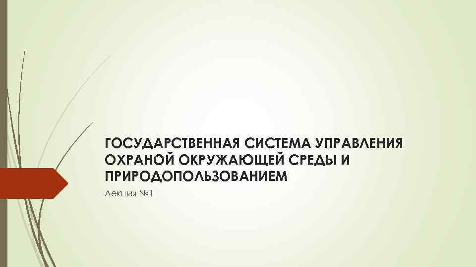 ГОСУДАРСТВЕННАЯ СИСТЕМА УПРАВЛЕНИЯ ОХРАНОЙ ОКРУЖАЮЩЕЙ СРЕДЫ И ПРИРОДОПОЛЬЗОВАНИЕМ Лекция № 1 