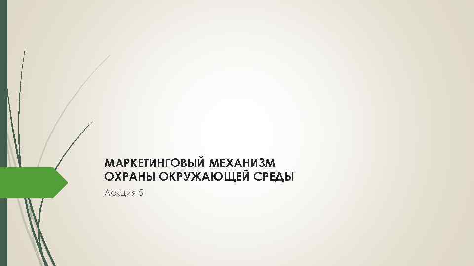 МАРКЕТИНГОВЫЙ МЕХАНИЗМ ОХРАНЫ ОКРУЖАЮЩЕЙ СРЕДЫ Лекция 5 