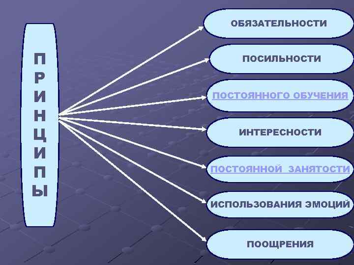 ОБЯЗАТЕЛЬНОСТИ П Р И Н Ц И П Ы ПОСИЛЬНОСТИ ПОСТОЯННОГО ОБУЧЕНИЯ ИНТЕРЕСНОСТИ ПОСТОЯННОЙ