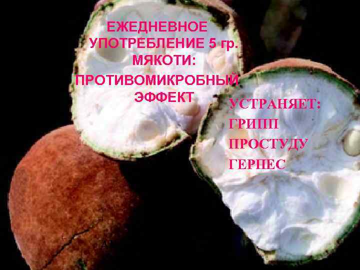 ЕЖЕДНЕВНОЕ УПОТРЕБЛЕНИЕ 5 гр. МЯКОТИ: ПРОТИВОМИКРОБНЫЙ ЭФФЕКТ УСТРАНЯЕТ: ГРИПП ПРОСТУДУ ГЕРПЕС Allevia i disturbi