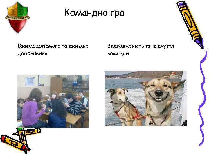 Командна гра Взаємодопомога та взаємне доповнення Злагодженість та відчуття команди 