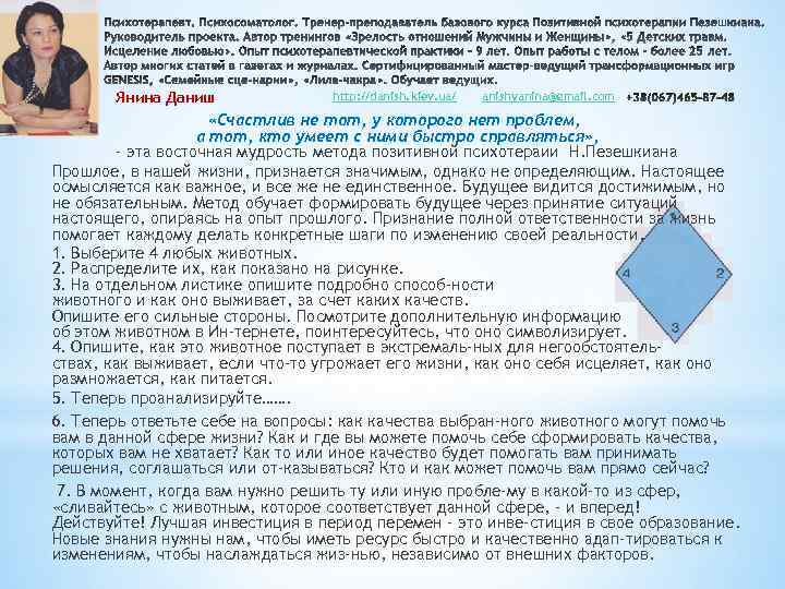 Янина Даниш http: //danish. kiev. ua/ anishyanina@gmail. com «Счастлив не тот, у которого нет