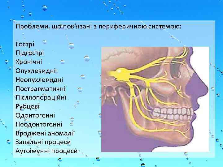 Проблеми, що пов'язані з периферичною системою: Гострі Підгострі Хронічні Опухлевидні Неопухлевидні Постравматичні Післяопераційні Рубцеві