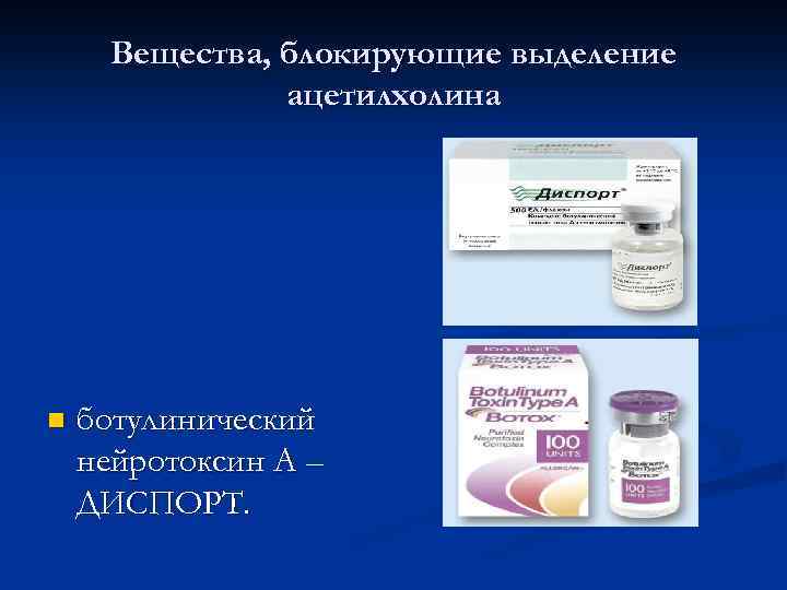 Вещества, блокирующие выделение ацетилхолина n ботулинический нейротоксин А – ДИСПОРТ. 