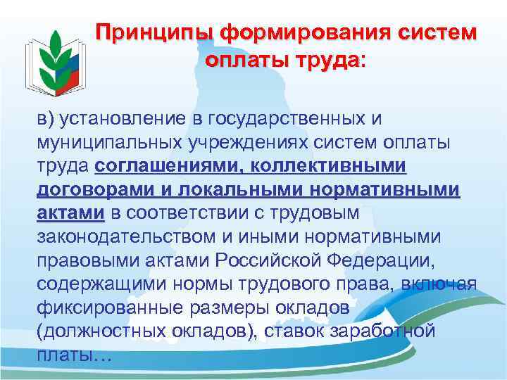 Принципы формирования систем оплаты труда: в) установление в государственных и муниципальных учреждениях систем оплаты