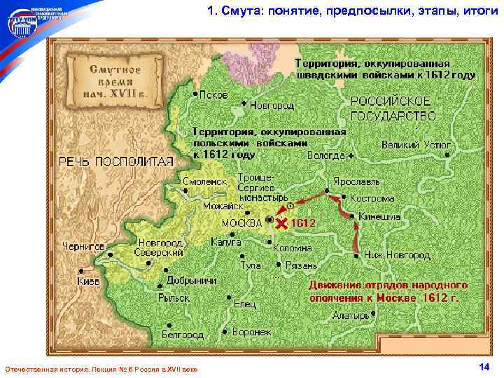 1. Смута: понятие, предпосылки, этапы, итоги Отечественная история. Лекция № 6 Россия в XVII