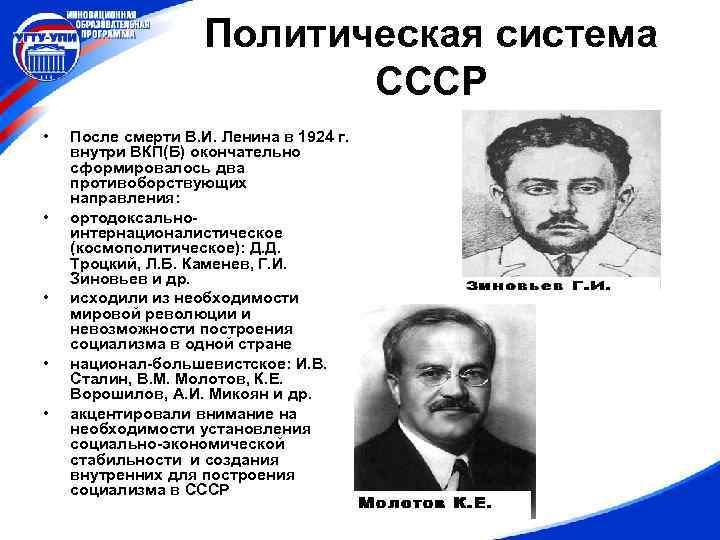 Политическая система СССР • • • После смерти В. И. Ленина в 1924 г.