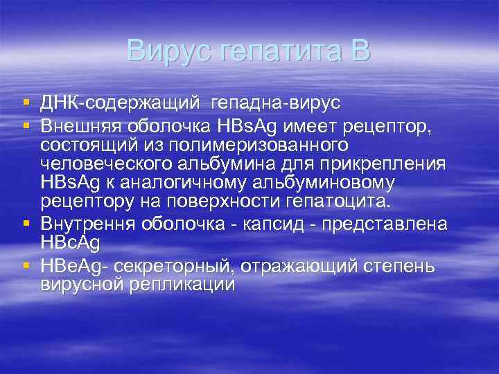 Вирус гепатита В § ДНК-содержащий гепадна-вирус § Внешняя оболочка HBs. Ag имеет рецептор, состоящий