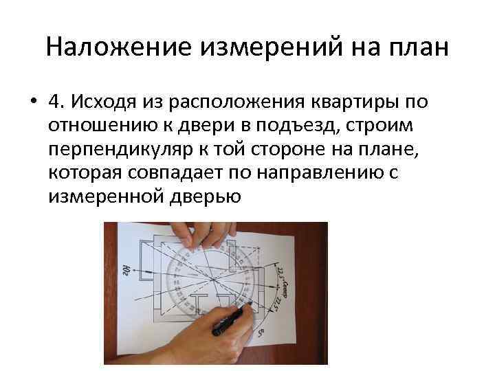 Наложение измерений на план • 4. Исходя из расположения квартиры по отношению к двери