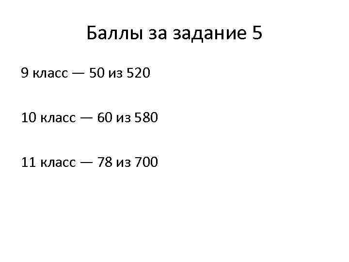 Баллы за задание 5 9 класс — 50 из 520 10 класс — 60