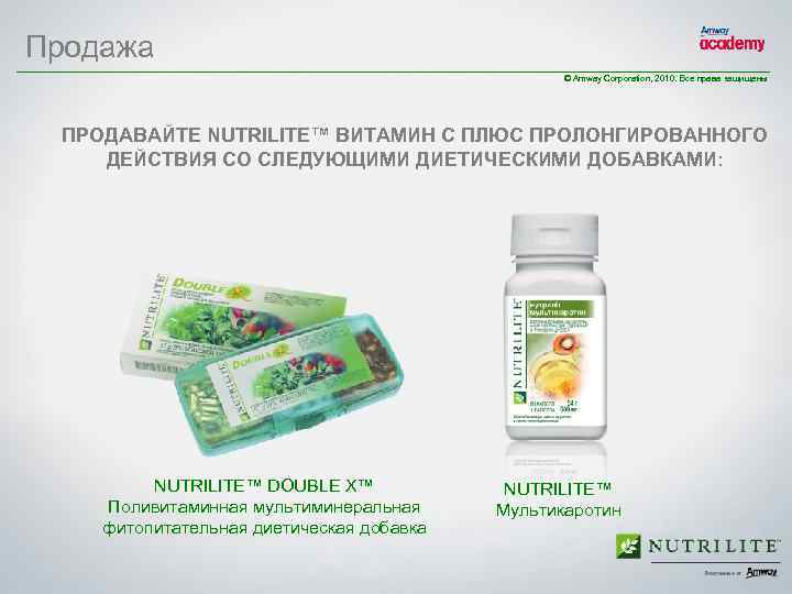 Продажа © Amway Corporation, 2010. Все права защищены ПРОДАВАЙТЕ NUTRILITE™ ВИТАМИН C ПЛЮС ПРОЛОНГИРОВАННОГО