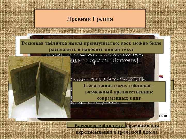 Древняя Греция папирус экспортировался в Восковая табличка имела преимущество: воск можно было Древнюю Грецию