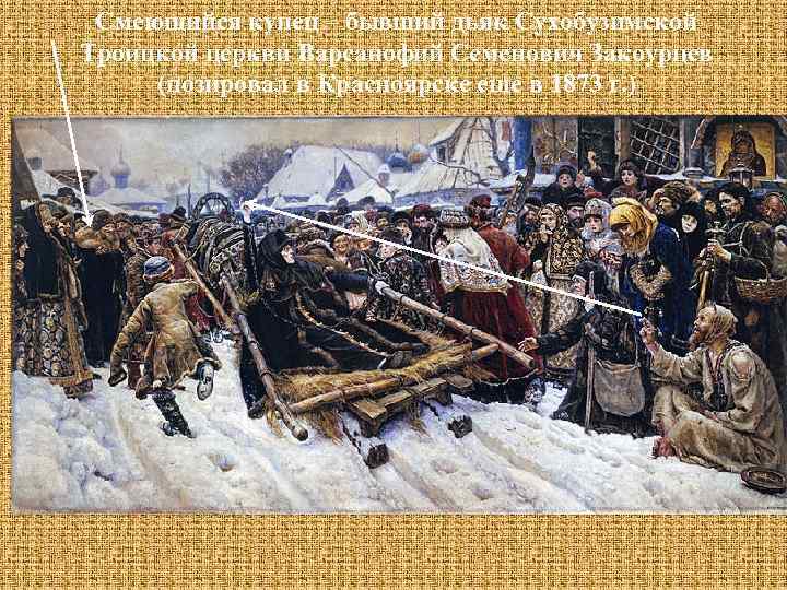 Смеющийся купец – бывший дьяк Сухобузимской Троицкой церкви Варсанофий Семенович Закоурцев (позировал в Красноярске