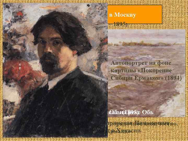 1891 – возвращение в Москву Покорение Сибири Ермаком (1891 – 1895) Автопортрет на фоне