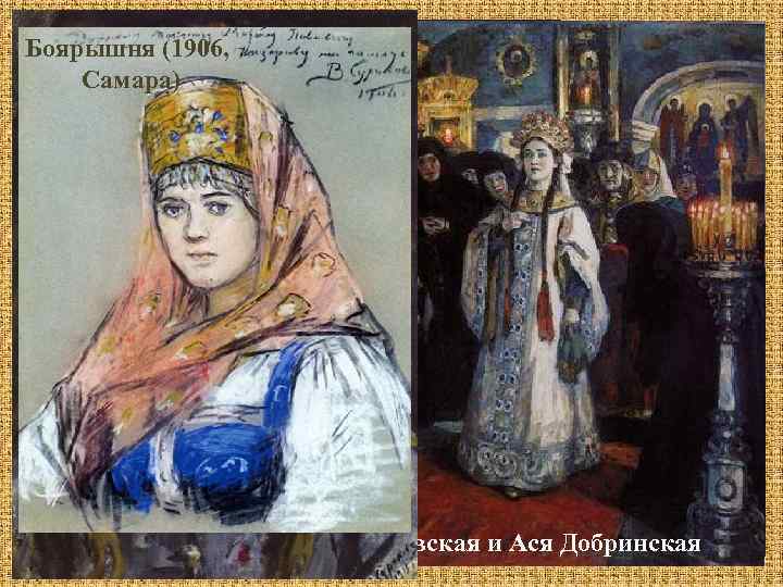 Царевна (1911)Полотно появляется после Боярышня (1906, Посещение царевной женского монастыря прочтения Суриковым книги Самара)