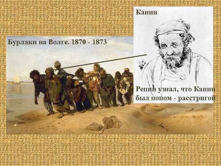Канин Бурлаки на Волге. 1870 1873 Репин узнал, что Канин был попом расстригой 