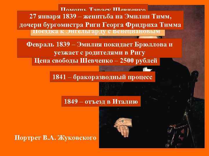 Помощь Тарасу Шевченко 27 января 1839 – женитьба на Эмилии Тимм, дочери бургомистра Риги