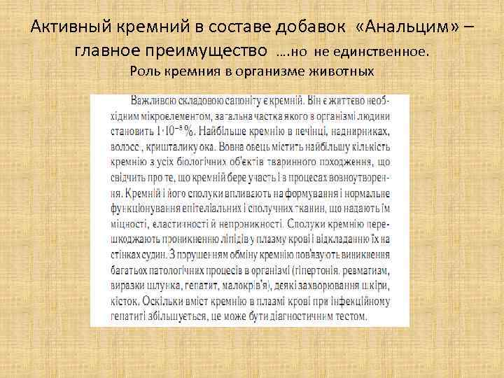 Активный кремний в составе добавок «Анальцим» – главное преимущество …. но не единственное. Роль