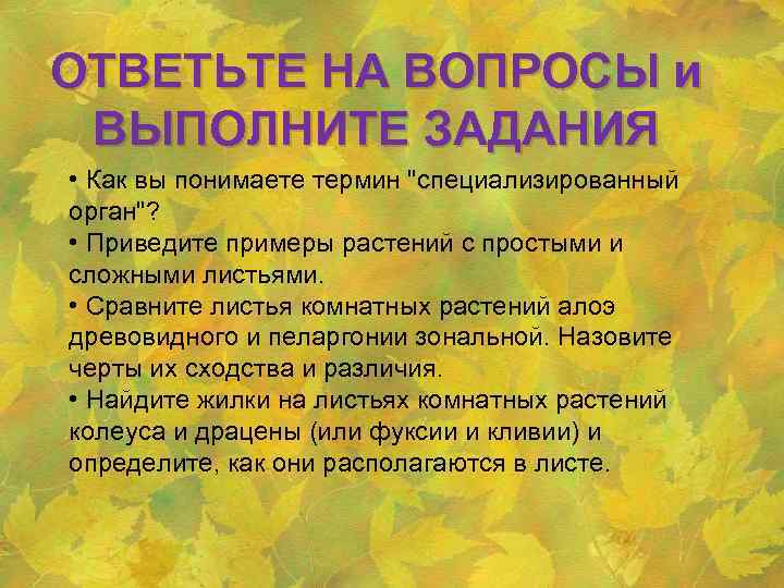 ОТВЕТЬТЕ НА ВОПРОСЫ и ВЫПОЛНИТЕ ЗАДАНИЯ • Как вы понимаете термин 