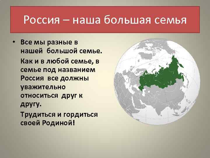 Россия – наша большая семья • Все мы разные в нашей большой семье. Как