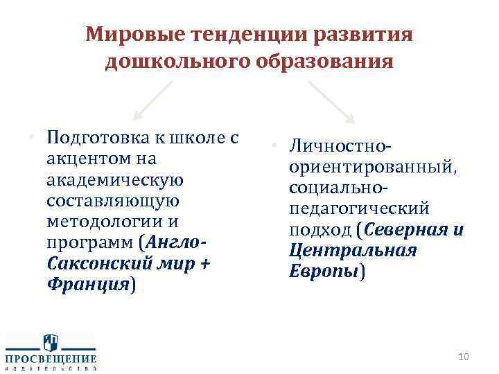 Мировые тенденции развития дошкольного образования • Подготовка к школе с акцентом на академическую составляющую