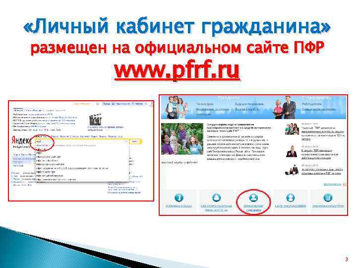  «Личный кабинет гражданина» размещен на официальном сайте ПФР www. pfrf. ru 3 