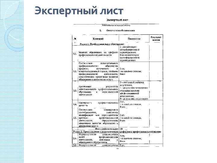 Экспертный лист 
