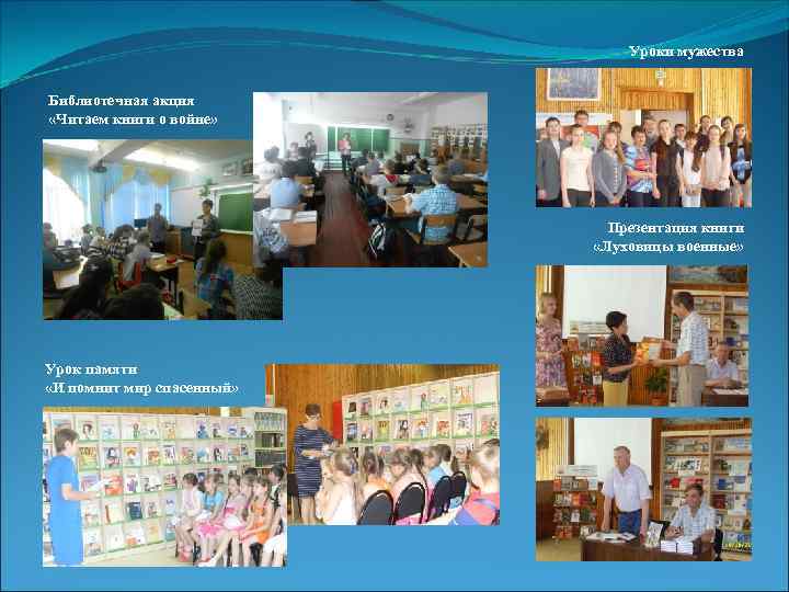  Уроки мужества Библиотечная акция «Читаем книги о войне» Презентация книги «Луховицы военные» Урок