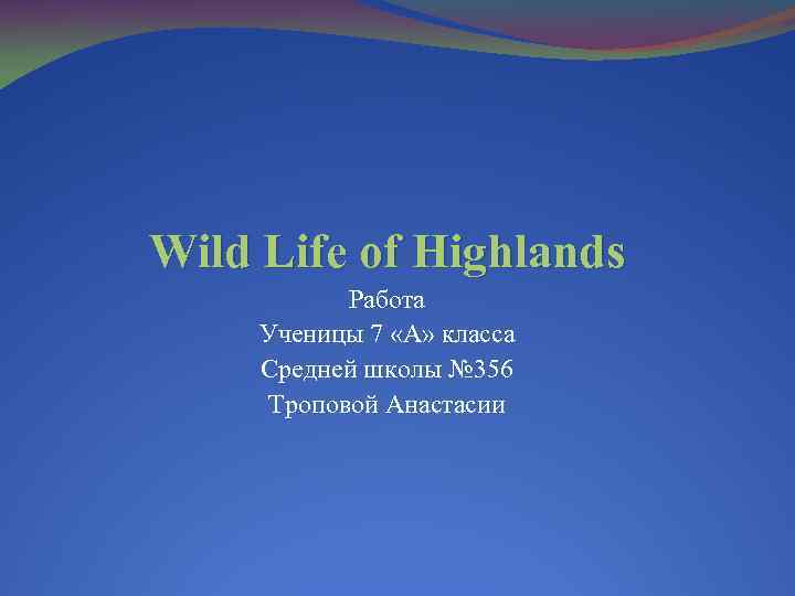 Wild Life of Highlands Работа Ученицы 7 «А» класса Средней школы № 356 Троповой