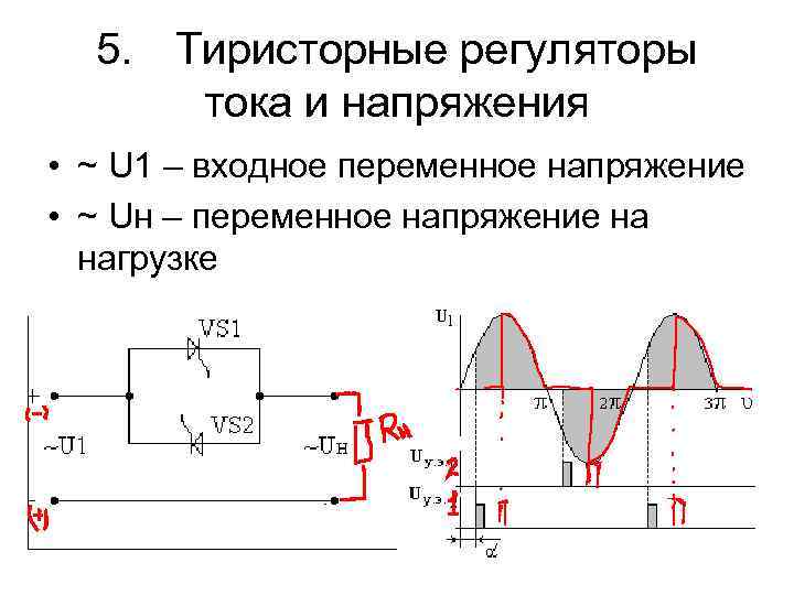 5. Тиристорные регуляторы тока и напряжения • ~ U 1 – входное переменное напряжение