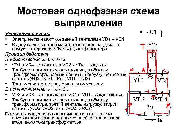 Принцип работы мостовой схемы выпрямления