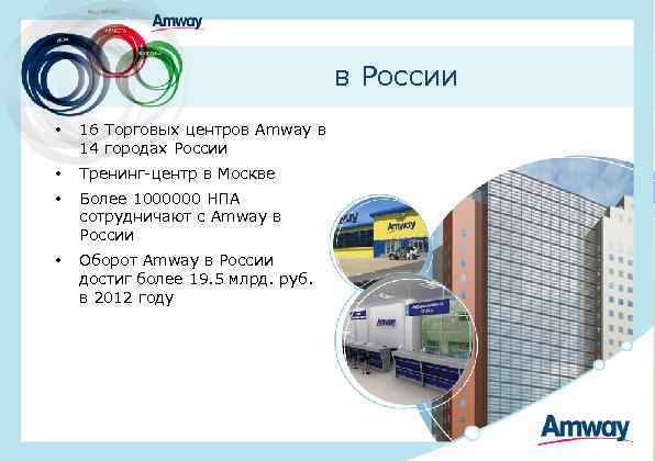 в России • 16 Торговых центров Amway в 14 городах Росcии • Тренинг-центр в