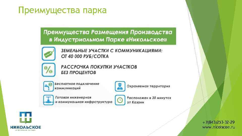 Преимущества парка +7(843)253 -32 -29 www. nicolscoe. ru 