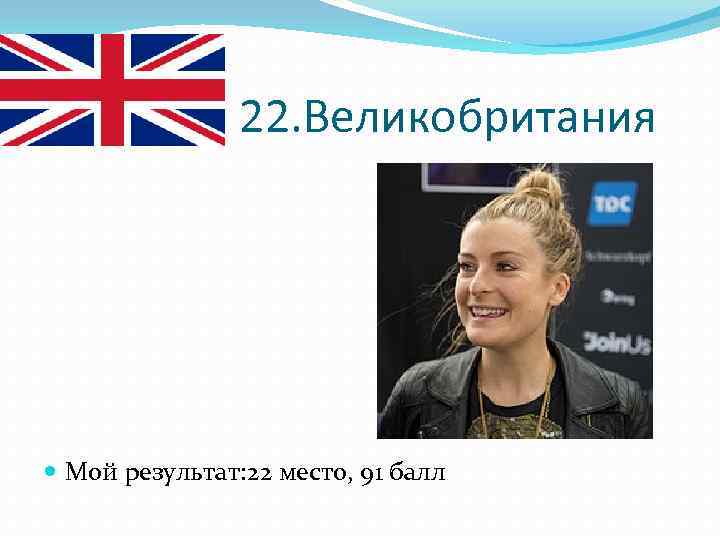 22. Великобритания Мой результат: 22 место, 91 балл 