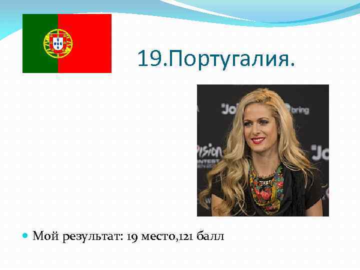 19. Португалия. Мой результат: 19 место, 121 балл 