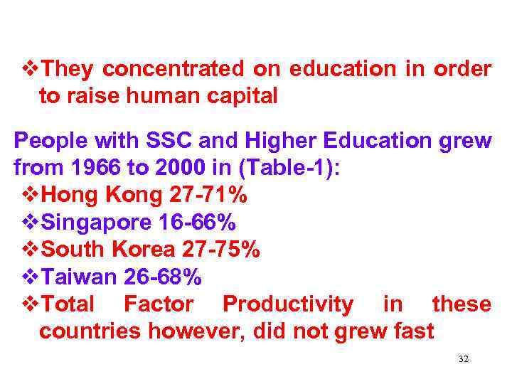 v. They concentrated on education in order to raise human capital People with SSC
